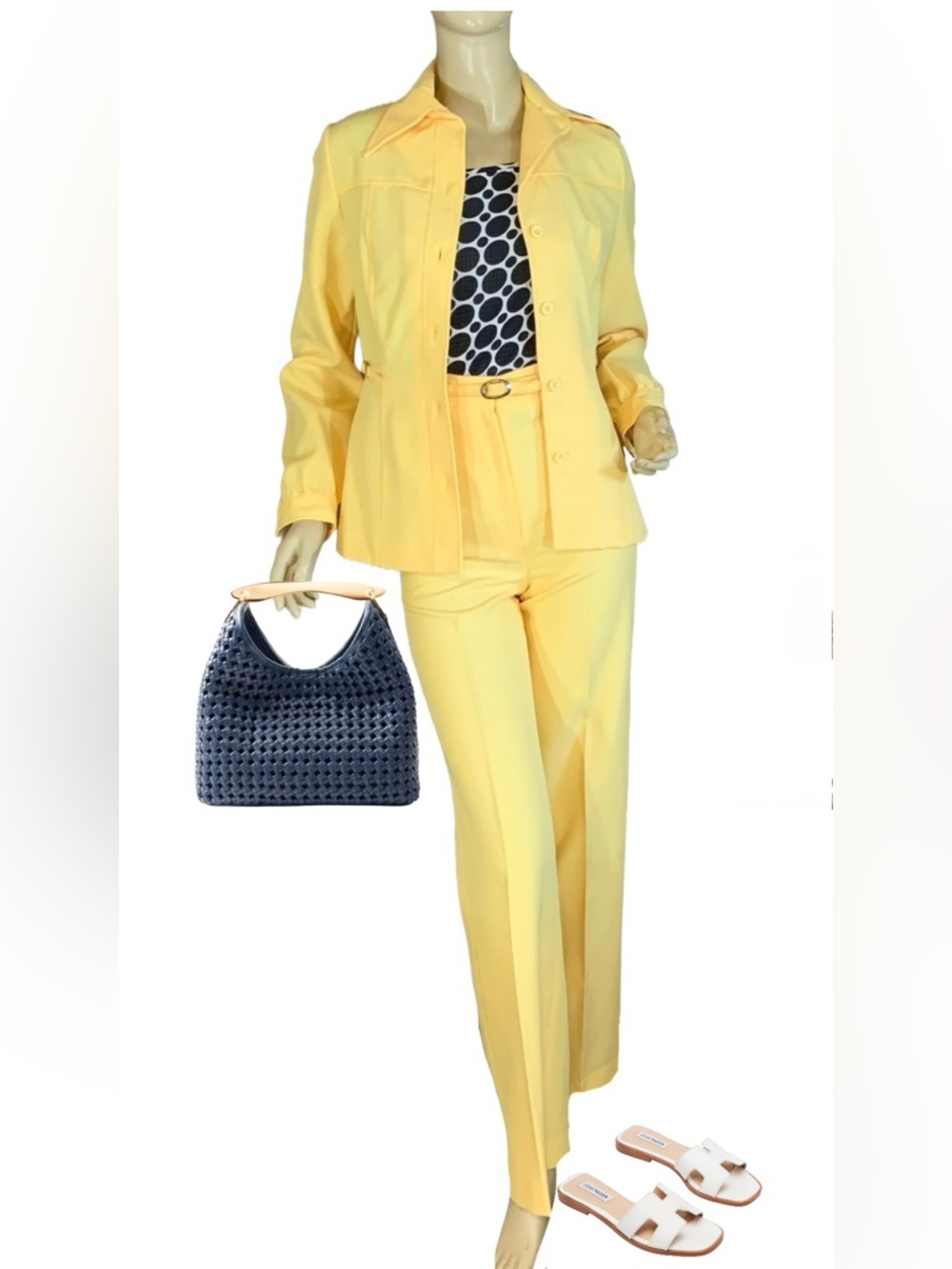 VINTAGE 1970'S COLLEGE TOWN YELLOW 2- PIECE LEISURE PANTSUIT (XS)